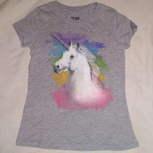 Time 2 Shine Girls Unicorn gray T-Shirt size 7 8 M